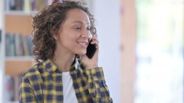 Portrait of Mixed Race Woman Talking on Smartphone — Stock Video