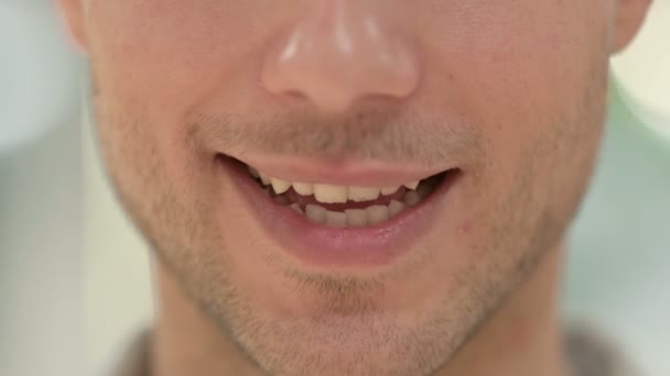 Großaufnahme des Mundes eines lächelnden kreativen jungen Mannes — Stockvideo