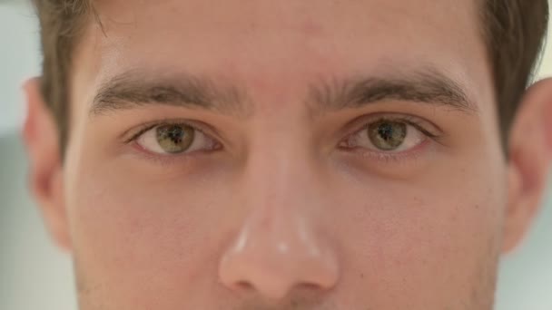 Close-up van knipperende ogen van creatieve jonge man — Stockvideo