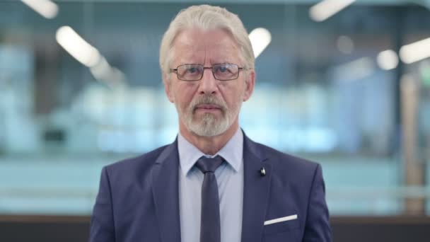 Portrait of Old Businessman Showing Okay Sign with Hand — Stock Video