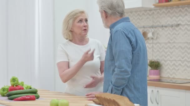 敬爱的老年妇女在厨房与老年男子辩论 — 图库视频影像