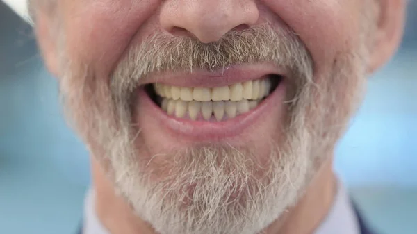 Close up of Mouth of Smiling Old Businessman — Stock Photo, Image