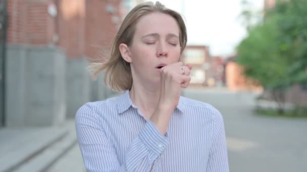 Portrait of Sick Woman Coughing, Outdoor — Stock Video