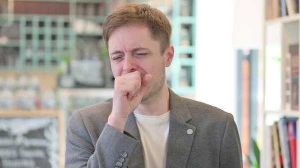 Portrait of Sick Young Man Coughing — Stock Photo, Image