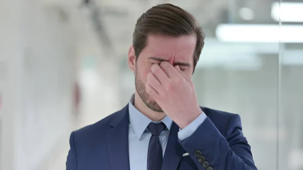 Portrait of Exhausted Young Businessman having Headache — Stock Photo, Image