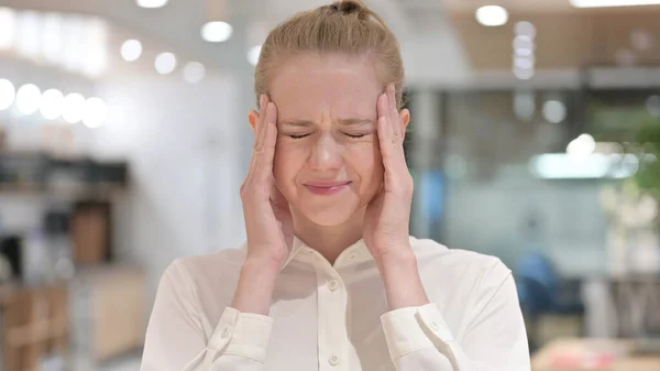 Portrait of Exhausted Businesswoman having Headache — Stock Photo, Image