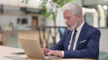 Ofiste dizüstü bilgisayar kullanan Profesyonel Eski İş Adamı
