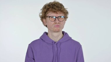 Reddedilen Kızıl Saçlı Genç Sallanan Kafa Hayır, Beyaz Arkaplan