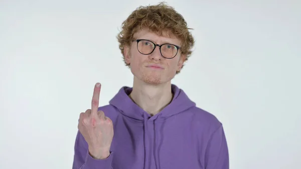 中指サインby Angry Redhead Young Man on White Background — ストック写真