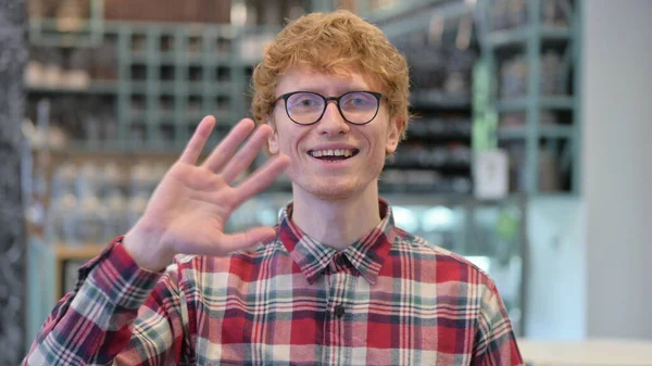 Portrait of Cheerful Young Redhead Young Man Talking on Video Call — Stock Photo, Image