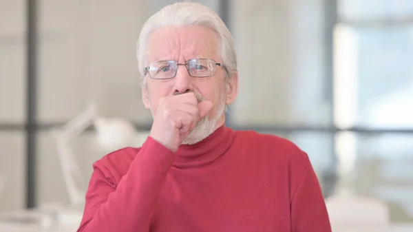 Portrait of Sick Old Man Coughing — Stock Photo, Image