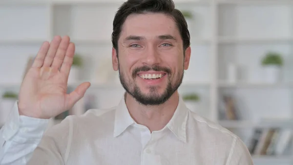 Cheerful Young Man Waving, Hello — Stock Photo, Image