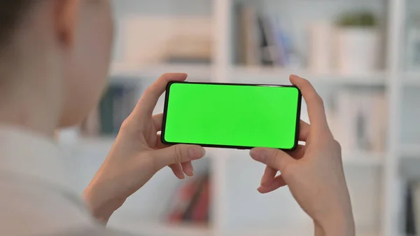 Woman Watching Smartphone with Chroma Key Screen — Stock Photo, Image