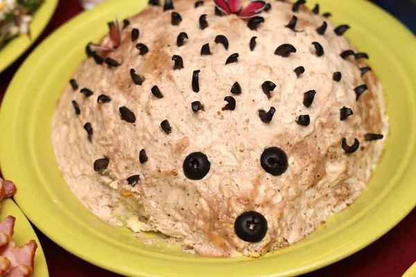 Salad shaped Hedgehog. Original food for kids closeup. — Stock Photo, Image