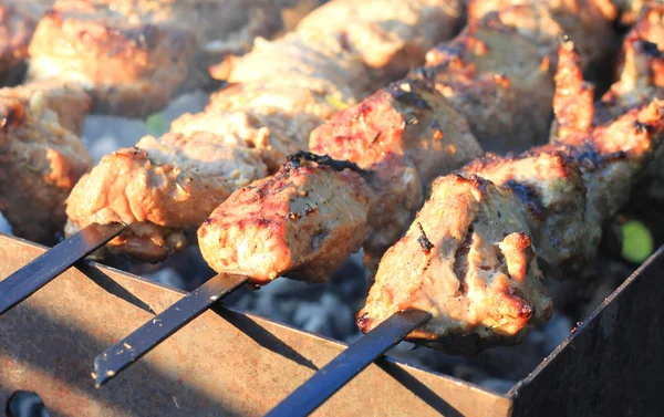 Parrilla shashlik en parrilla barbacoa. Barbacoa de cerdo . —  Fotos de Stock