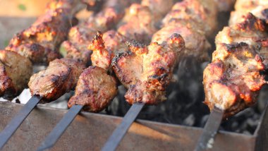 Izgara closeup döşeme shashlick