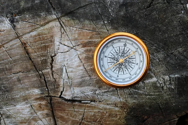 Compass Natural Wooden Background Symbol Tourism Compass Travel Compass Outdoor — Stock Photo, Image