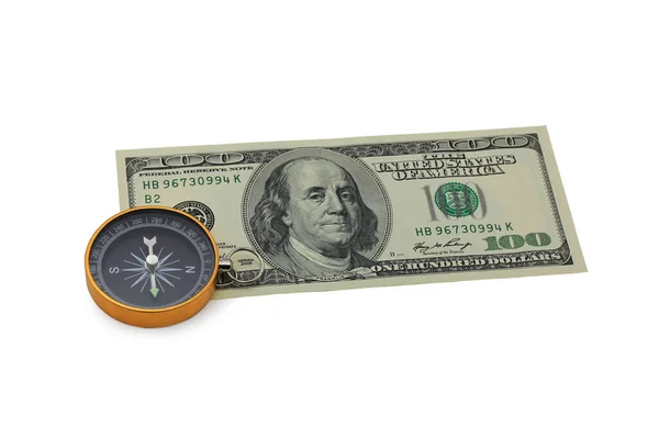 Klasyczny Kompas Nawigacyjny Dolarach Amerykańskich Odizolowany Białym Tle Jako Symbol — Zdjęcie stockowe