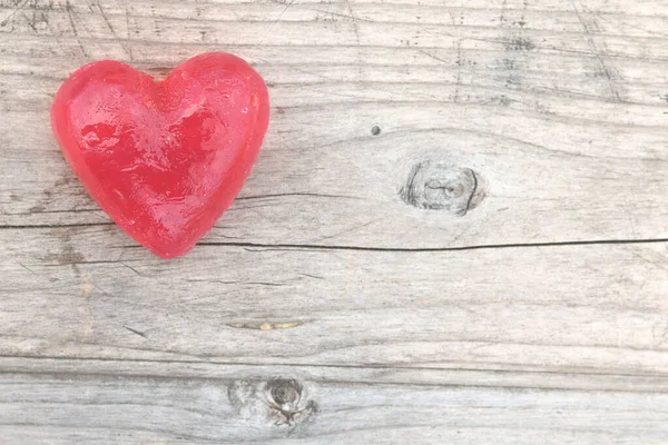 Red Heart Natural Wooden Background Loving Heart Symbol Wedding Greeting — Stock Photo, Image