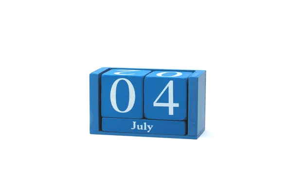 Calendário Clássico Madeira Isolado Fundo Branco Com Data Julho Dia — Fotografia de Stock