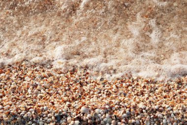 Güzel deniz dalgaları ve sahilde deniz suyu ve deniz köpüğü ile güzel bir deniz manzarası.