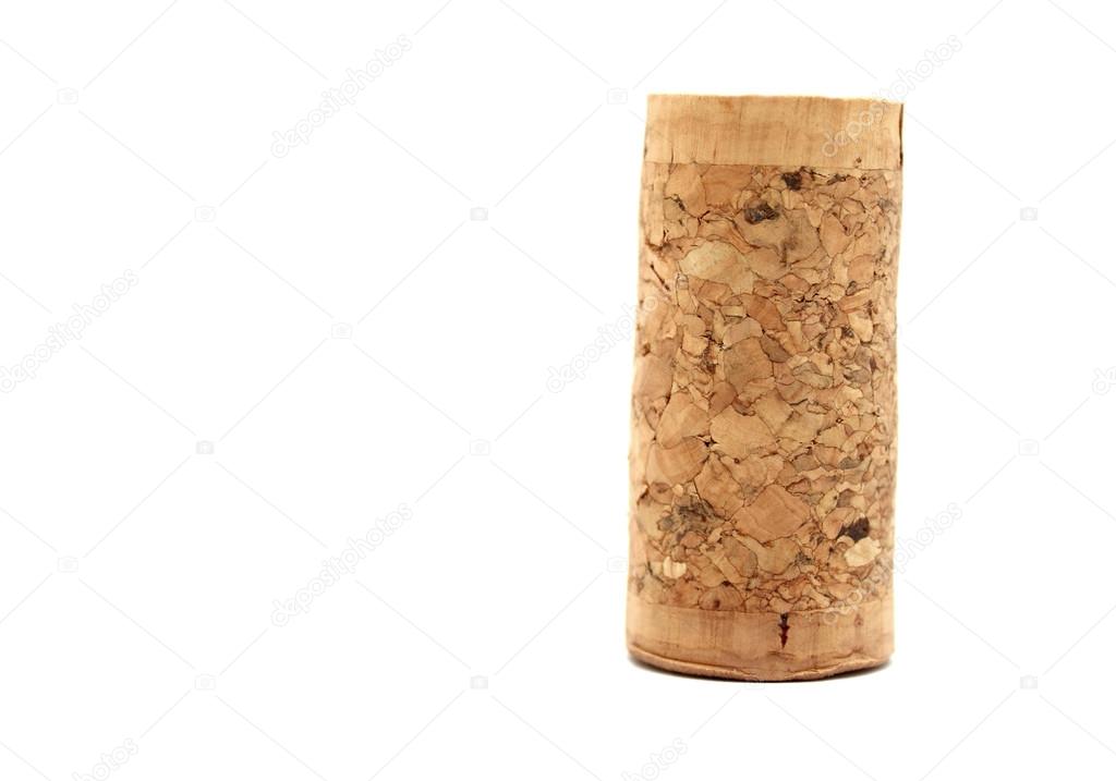 Blank wine cork isolated on white background closeup