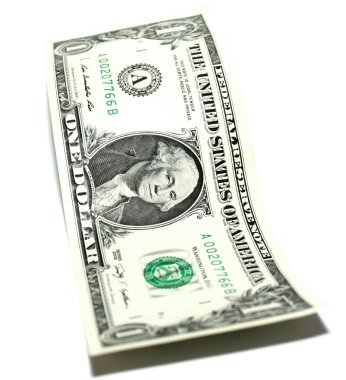 Beyaz bir arka plan üzerinde buruşuk bir dolar