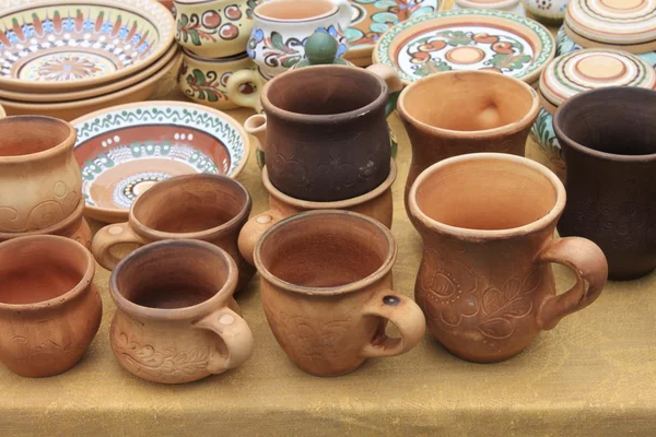 Ecological clay pottery ceramics sold in market — Stock Photo, Image