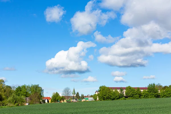 Church Tower Clouds Edge Village — Stock Photo, Image