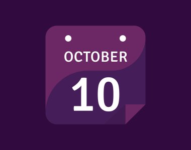 10 Ekim, 10 Ekim Tek Gün Takvim Vektörü illüstrasyonu