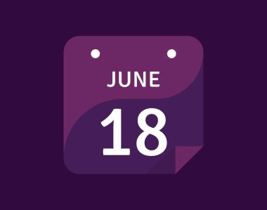 18 Haziran, 18 Haziran Tek Gün Takvim Vektörü illüstrasyonu