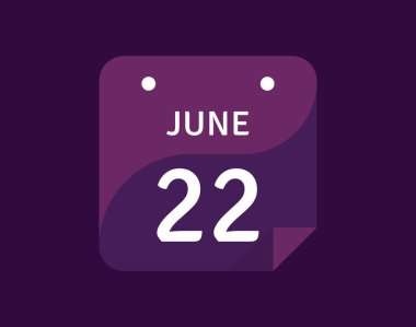 22 Haziran, 22 Haziran Tek Gün Takvim Vektörü illüstrasyonu