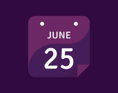 25 Haziran, 25 Haziran Tek Gün Takvim Vektörü illüstrasyonu