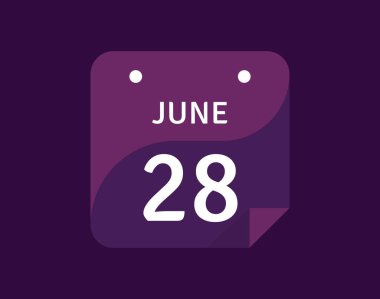 28 Haziran, 28 Haziran Tek Gün Takvim Vektörü illüstrasyonu