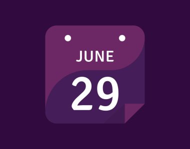 29 Haziran, 29 Haziran Tek Gün Takvim Vektörü illüstrasyonu