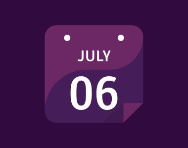 6 Temmuz, 6 Temmuz Tek Gün Takvim Vektörü illüstrasyonu