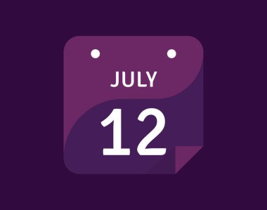 12 Temmuz, 12 Temmuz Tek Gün Takvim Vektörü illüstrasyonu