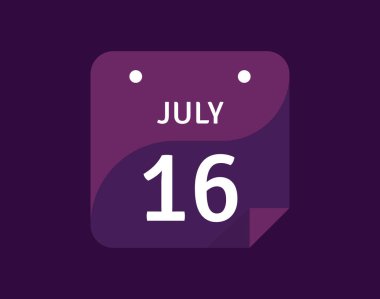 16 Temmuz, 16 Temmuz Tek Gün Takvim Vektörü illüstrasyonu