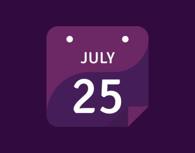 25 Temmuz, 25 Temmuz Tek Gün Takvim Vektörü illüstrasyonu
