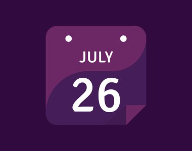 26 Temmuz, 26 Temmuz Tek Gün Takvim Vektörü illüstrasyonu