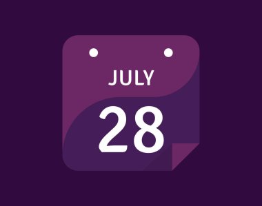 28 Temmuz, 28 Temmuz Tek Gün Takvim Vektörü illüstrasyonu