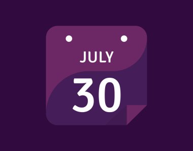 30 Temmuz, 30 Temmuz Tek Gün Takvim Vektörü illüstrasyonu