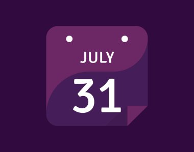 31 Temmuz, 31 Temmuz Tek Gün Takvim Vektörü illüstrasyonu