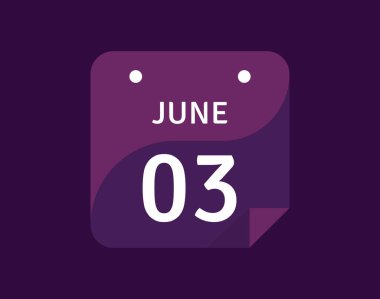 3 Haziran, 3 Haziran Tek Gün Takvim Vektörü illüstrasyonu