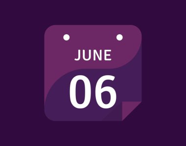 6 Haziran, 6 Haziran Tek Gün Takvim Vektörü illüstrasyonu