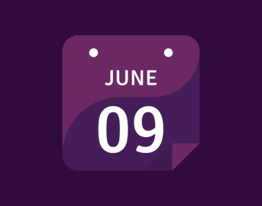 9 Haziran, 9 Haziran Tek Gün Takvim Vektörü illüstrasyonu