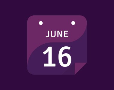 16 Haziran, 16 Haziran Tek Gün Takvim Vektörü illüstrasyonu 