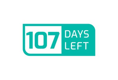 Beyaz arkaplanda 107 gün kaldı, 107 gün kaldı.