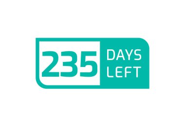 Beyaz arkaplanda 235 gün kaldı. Geriye 235 gün kaldı.