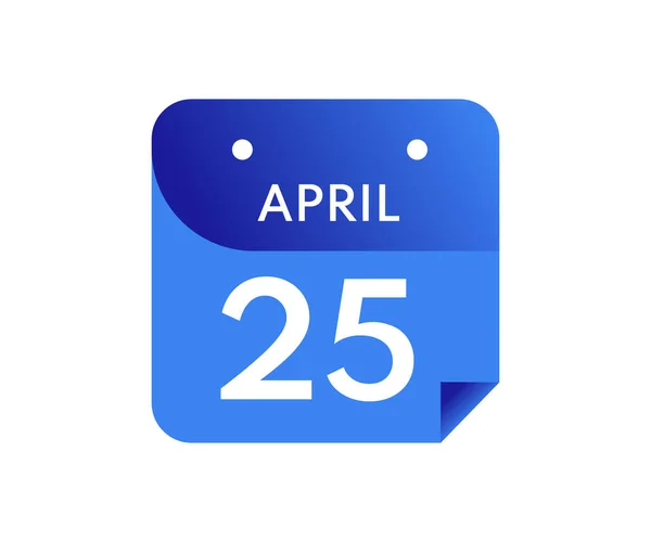 4月25日 日历中的单日 白色背景孤立 — 图库矢量图片